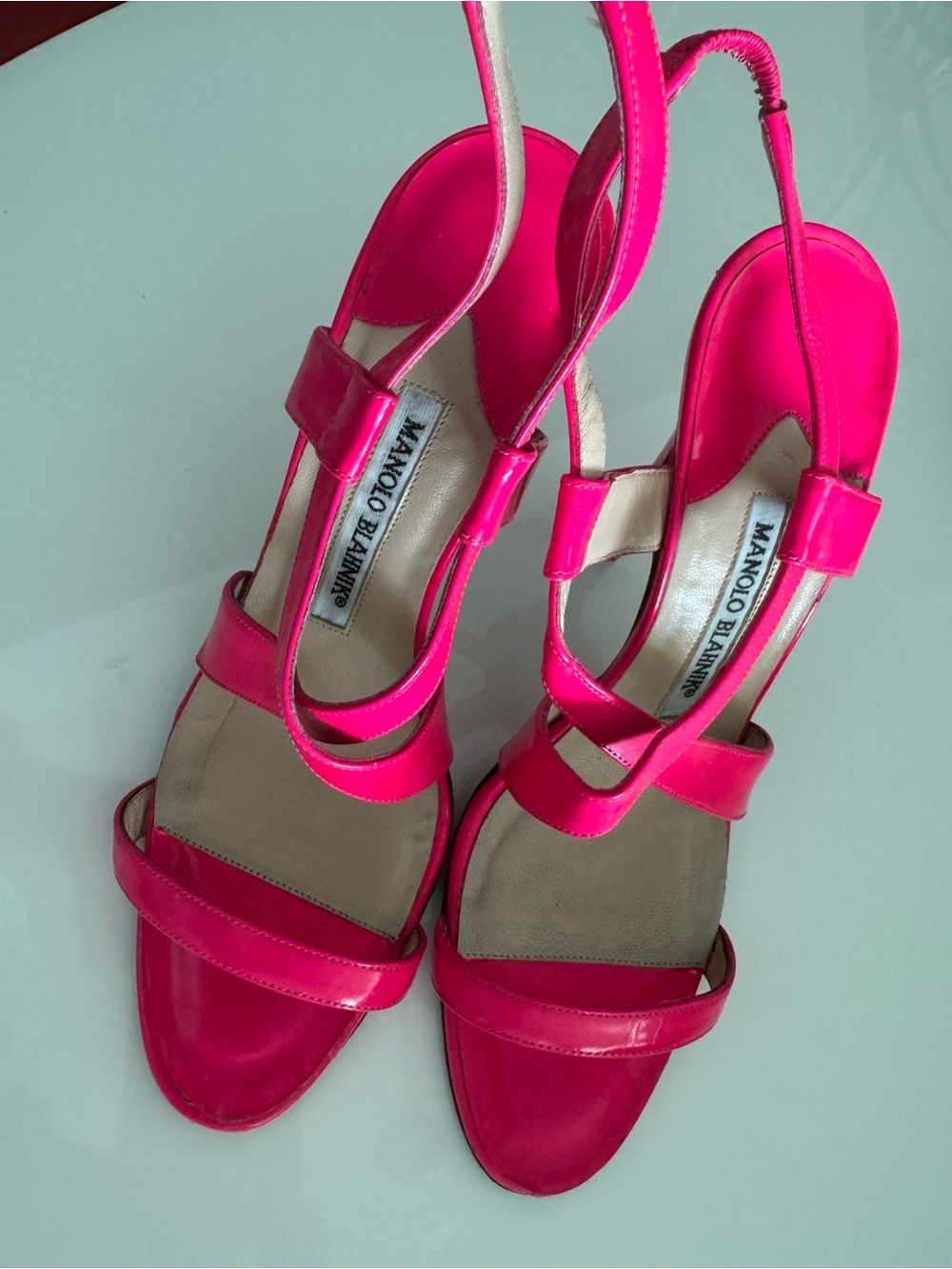 Manolo Blahnik Vibrant Pink Strappy Slingback Heels